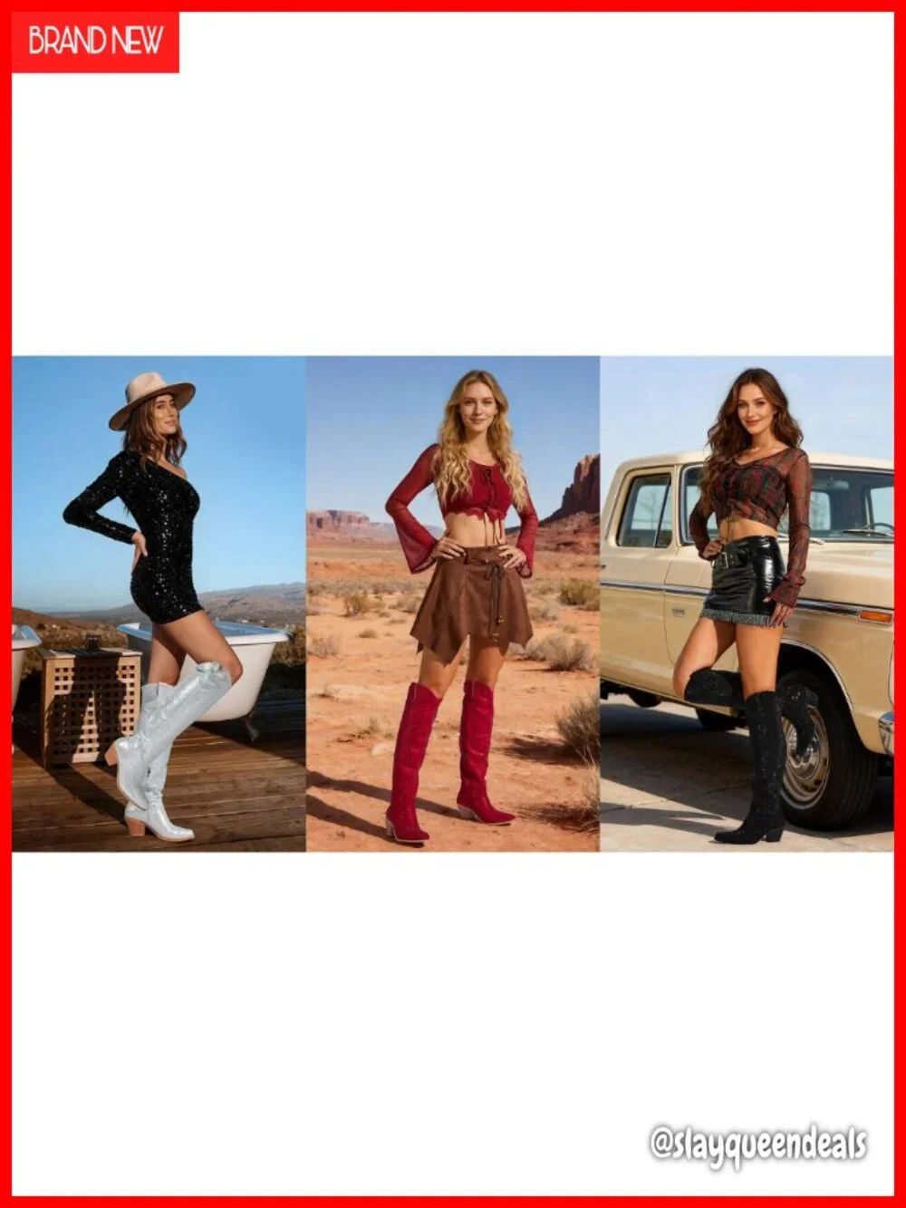 Rhinestone Over the Knee Cowboy Boots Pointed Toe Block Heel